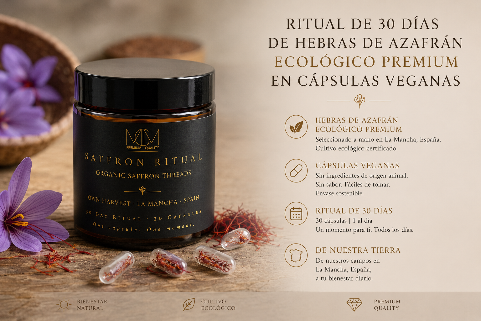 SAFFRON RITUAL™ | Hebras Reales de Azafrán Ecológico en Cápsulas Veganas